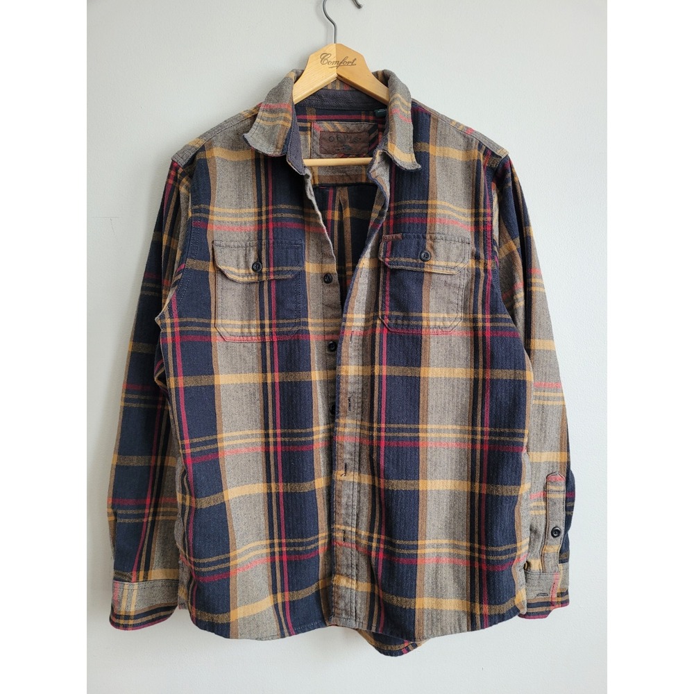 Orvis Mens Heavyweight Plaid Flannel Shirt Medium Cotton Herringbone Button Down